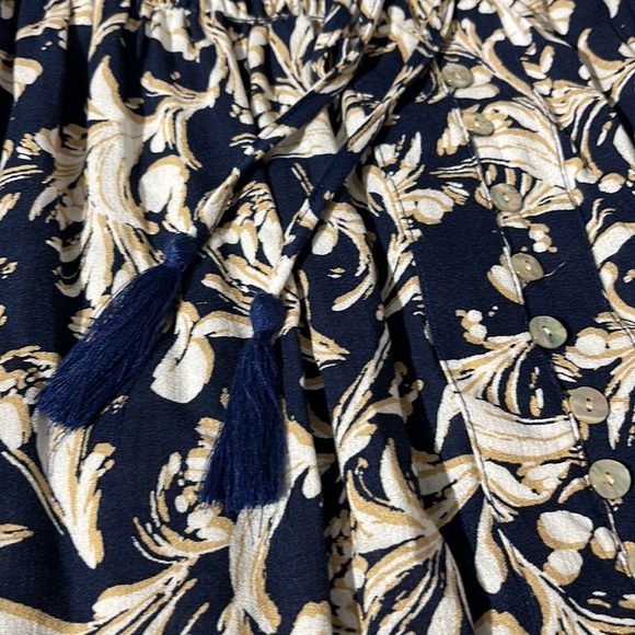 Rachel Zoe navy floral maxi skirt sz XS NEW! flowy blue cream white w/ tassles - Picture 3 of 8